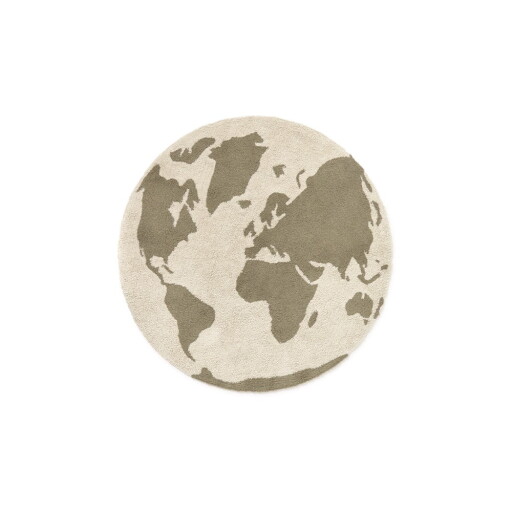 Covor pentru copii verde-crem lavabil, țesut manual din bumbac ø120 cm World Map – Lorena Canals