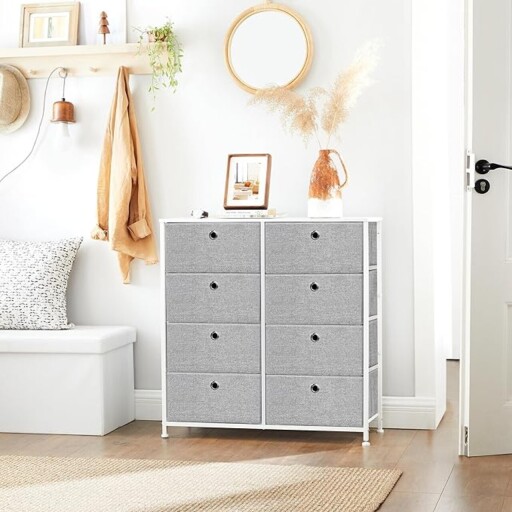 Comoda cu 8 sertare textile, Songmics, 80x30x81.5 cm, MDF/otel, gri
