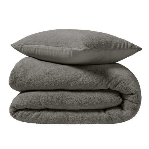 Lenjerie de pat gri antracit din micropluș/cocolino pentru pat dublu, extinsă 240x220 cm Helena – douceur d'intérieur