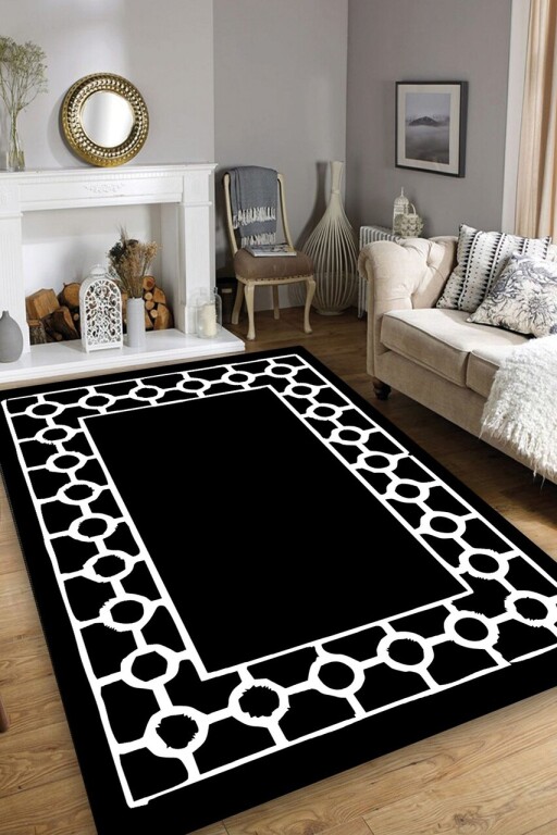 Covor, Bague Black, 80x150 cm, Alb/Negru
