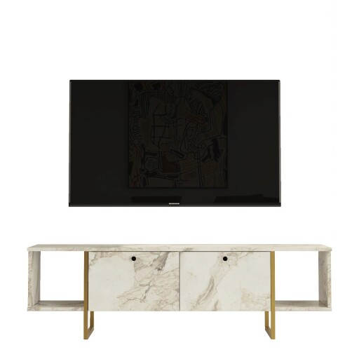 Comoda TV, Hanah Home, Vg30-Ge, 160x47.6x40 cm, Alb/Auriu
