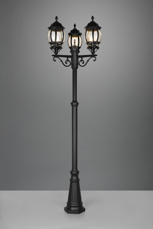 Lampadar de exterior Elvo, TRIO, 57x240 cm, 60W, 3x E27, aluminiu, negru mat