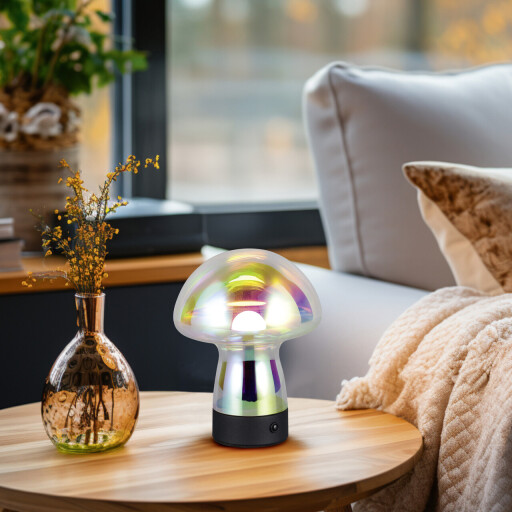 Lampa de masa Dooley, RL, 14x18 cm, 1.5W, 1x SMD, sticla, negru/transparent