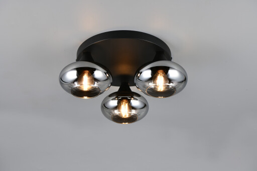 Plafoniera Divina, RL, 39x15 cm, 10W, 3x E14, sticla, negru/gri