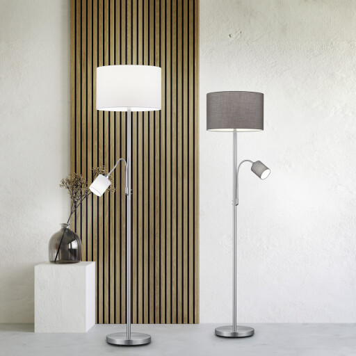 Lampadar Hotel, TRIO, 40x170 cm, 60W, 1x E27, metal/textil, alb/argintiu