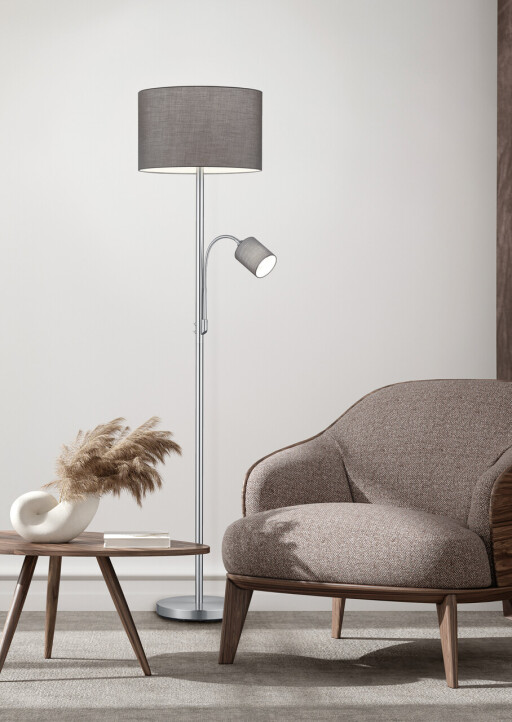 Lampadar Hotel, TRIO, 40x170 cm, 60W, 1x E27, metal/textil, gri/argintiu