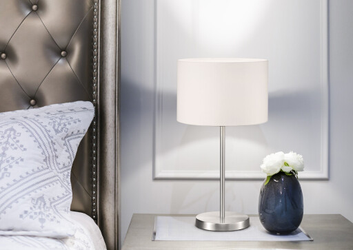 Lampa de masa Hotel, TRIO, 20x32 cm, 40W, 1x E14, metal/textil, alb/argintiu
