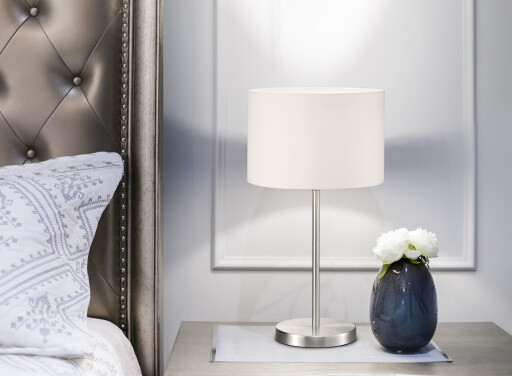 Lampa de masa Hotel, TRIO, 30x55 cm, 60W, 1x E27, metal/textil, alb/argintiu
