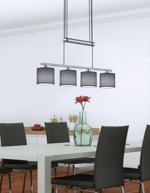 Lustra Garda, TRIO, 77x13.5x150 cm, 28W, 4x E14, metal/textil, argintiu/maro