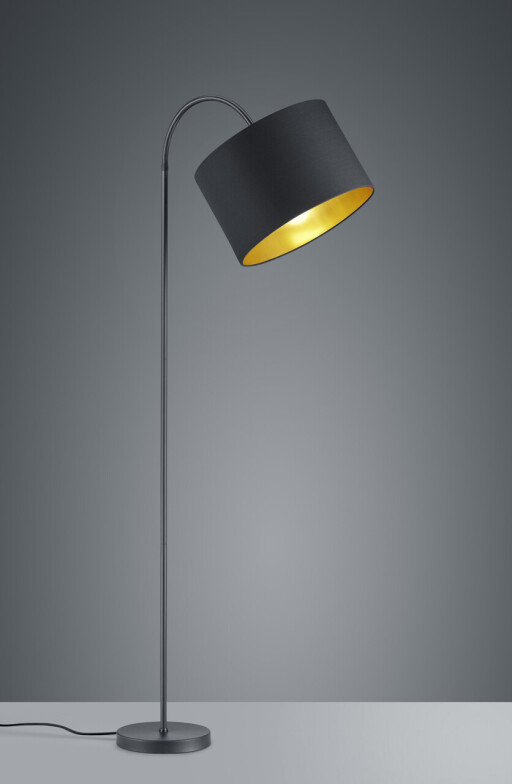 Lampadar Hostel, TRIO, 35x63x156 cm, 60W, 1x E27, metal/textil, negru mat/auriu