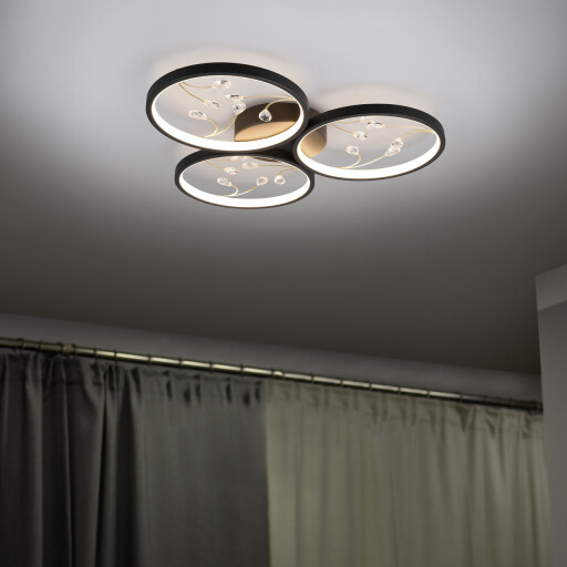 Plafoniera Groovy, TRIO, 62x6 cm, 30W, 1x SMD, metal, negru mat