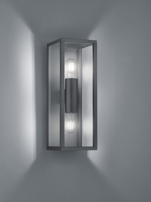 Aplica de perete pentru exterior Garonne, TRIO, 14x13.5x38 cm, 10W, 2x E27, aluminiu, antracit