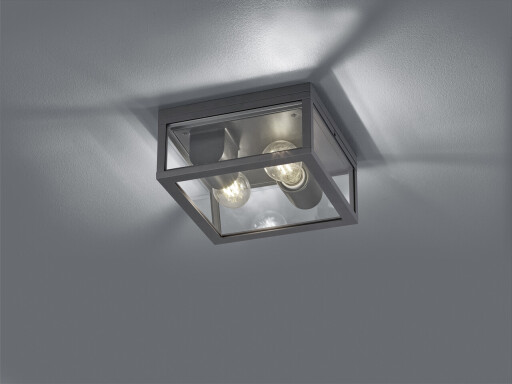 Plafoniera pentru exterior Garonne, TRIO, 24x24x11.5 cm, 10W, 2x E27, aluminiu, antracit