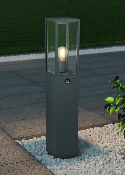 Lampadar de exterior cu senzor Garonne, TRIO, 14x15.5x80 cm, 60W, 1x E27, aluminiu, antracit