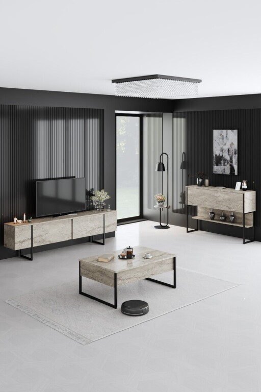Set mobilier living, Hanah Home, Luxe Set, Travertin / Negru