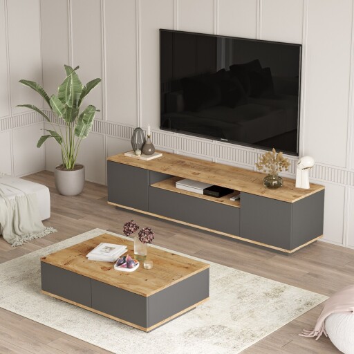 Set mobilier living, Hanah Home, FR17-AA, Pin Atlantic / Antracit