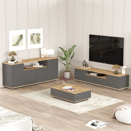 Set mobilier living, Hanah Home, FR18-AA, Pin Atlantic / Antracit