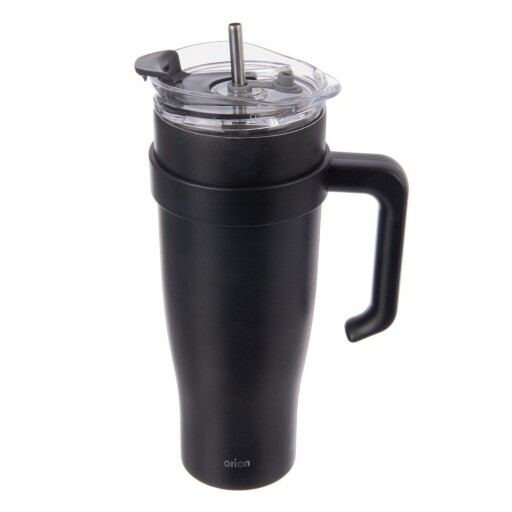 Cană termos neagră cu pai 1,2 l Termo – Orion