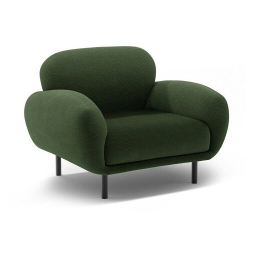 Fotoliu verde cu tapițerie din țesătură bouclé Poppy – Micadoni