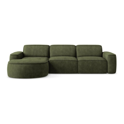 Colțar verde cu tapițerie din chenille (cu colț pe partea stângă/cu șezlong) Omao – Makamii