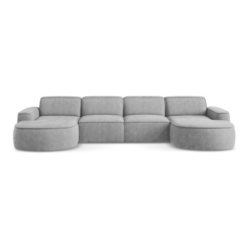Colțar gri deschis cu tapițerie din chenille (în formă de "U") Omao – Makamii