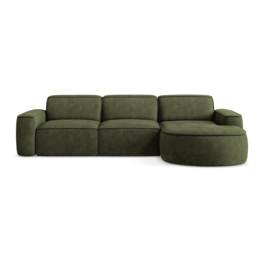 Colțar verde cu tapițerie din chenille (cu colț pe partea dreaptă/cu șezlong) Omao – Makamii