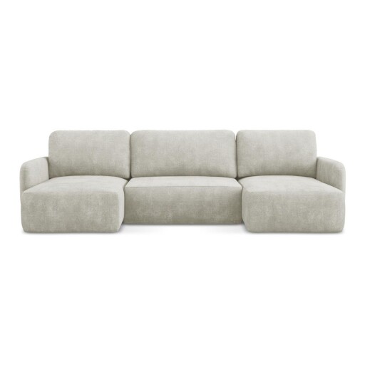Colțar crem extensibil/cu spațiu de depozitare cu tapițerie din chenille (în formă de "U") Lilo – Makamii