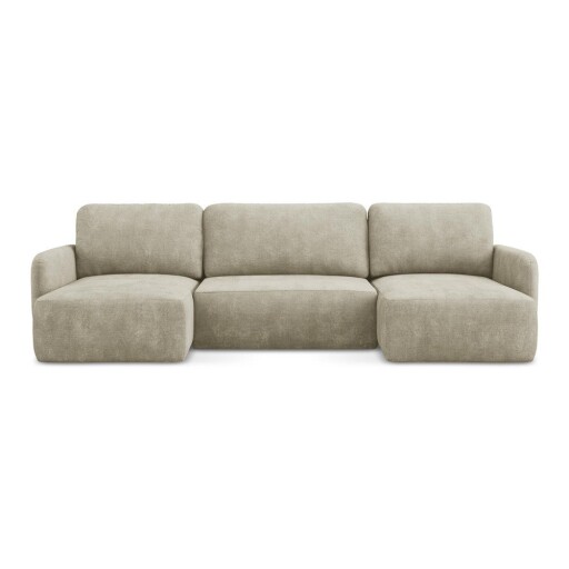 Colțar bej extensibil/cu spațiu de depozitare cu tapițerie din chenille (în formă de "U") Lilo – Makamii