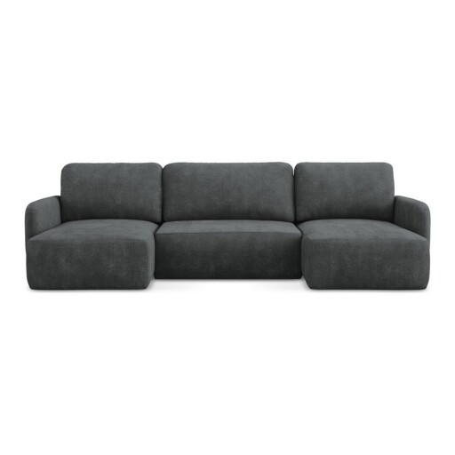 Colțar gri închis extensibil/cu spațiu de depozitare cu tapițerie din chenille (în formă de "U") Lilo – Makamii