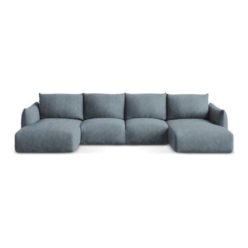 Colțar albastru extensibil cu tapițerie din chenille (în formă de "U") Leila – Makamii