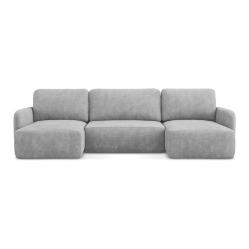 Colțar gri deschis extensibil/cu spațiu de depozitare cu tapițerie din chenille (în formă de "U") Lilo – Makamii