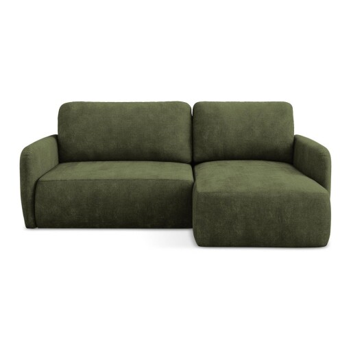 Colțar verde extensibil/cu spațiu de depozitare cu tapițerie din chenille (cu colț pe partea dreaptă/cu șezlong) Lilo – Makamii
