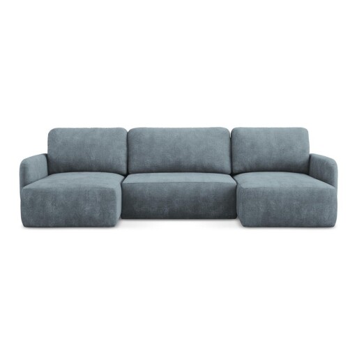 Colțar albastru prăfuit extensibil/cu spațiu de depozitare cu tapițerie din chenille (în formă de "U") Lilo – Makamii