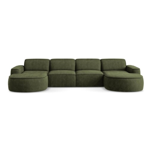Colțar verde cu tapițerie din chenille (în formă de "U") Omao – Makamii