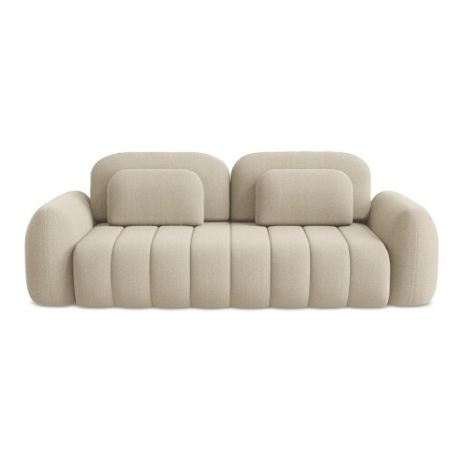 Canapea maro deschis extensibilă/cu spațiu de depozitare cu tapițerie din țesătură bouclé 266 cm Pele – Makamii