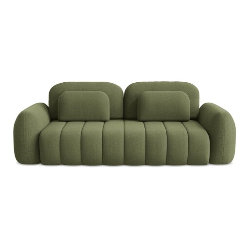 Canapea verde extensibilă/cu spațiu de depozitare cu tapițerie din țesătură bouclé 266 cm Pele – Makamii
