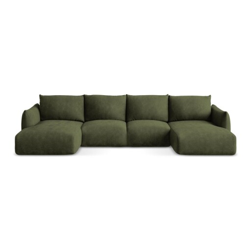Colțar verde extensibil cu tapițerie din chenille (în formă de "U") Leila – Makamii