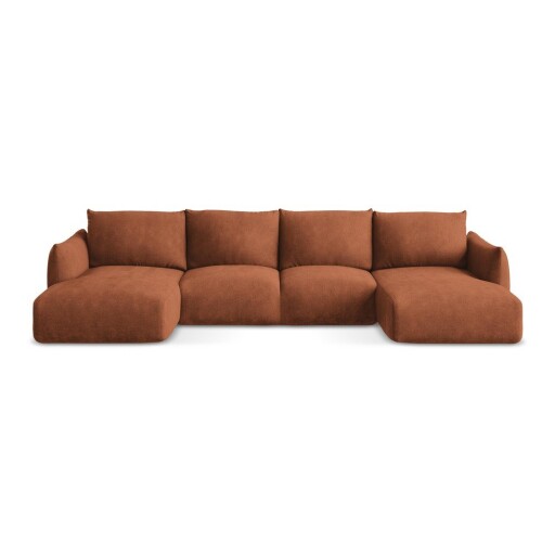 Colțar teracotă extensibil cu tapițerie din chenille (în formă de "U") Leila – Makamii