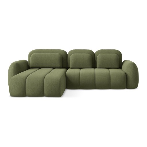 Colțar verde extensibil/cu spațiu de depozitare cu tapițerie din țesătură bouclé (cu colț pe partea stângă/cu șezlong) Pele – Makamii