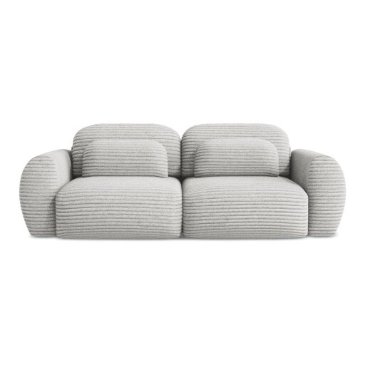Canapea gri deschis extensibilă/cu spațiu de depozitare cu tapițerie din catifea reiată 266 cm Kini – Makamii