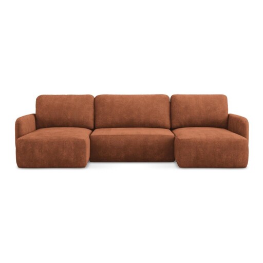 Colțar teracotă extensibil/cu spațiu de depozitare cu tapițerie din chenille (în formă de "U") Lilo – Makamii