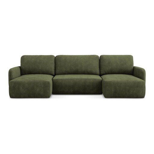 Colțar verde extensibil/cu spațiu de depozitare cu tapițerie din chenille (în formă de "U") Lilo – Makamii