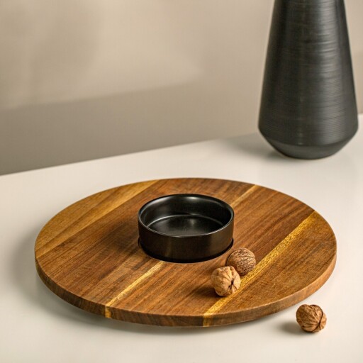 Platou servire si bol Fresca, Homla, 35x1.5 cm, lemn/ceramica, natur/negru