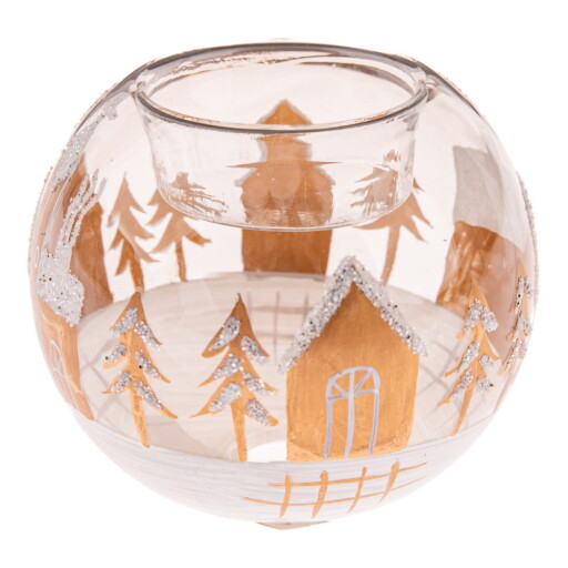 Sfeșnic din sticlă cu model de Crăciun Snowy Land – Dakls