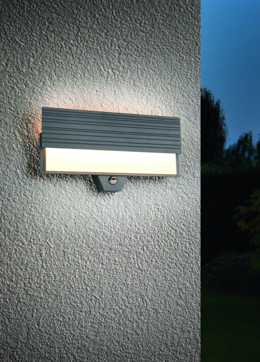 Aplica de perete pentru exterior cu senzor Mariza, TRIO, 40x20.5 cm, 10W, 1x SMD, aluminiu, antracit