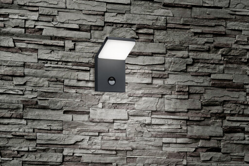 Aplica de perete pentru exterior cu senzor Pearl, TRIO, 10x10.5x16 cm, 8W, 1x SMD, aluminiu, antracit