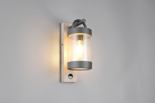Aplica de perete pentru exterior cu senzor Sambesi, TRIO, 12.5x33 cm, 28W, 1x E27, aluminiu, antracit/natur