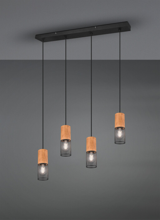 Lustra Tosh, TRIO, 65x9x150 cm, 40W, 4x E27, metal, negru mat/natur