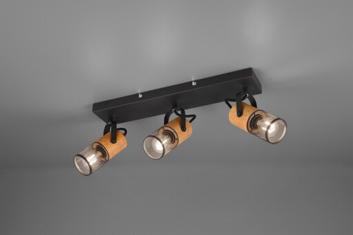 Plafoniera Tosh, TRIO, 44x9x19.5 cm, 40W, 3x E14, metal, negru mat/natur