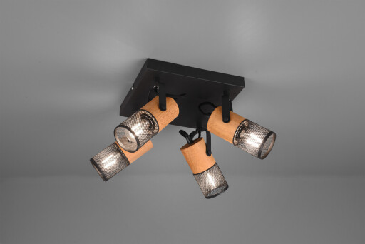 Plafoniera Tosh, TRIO, 22x22x19.5 cm, 40W, 4x E14, metal, negru mat/natur
